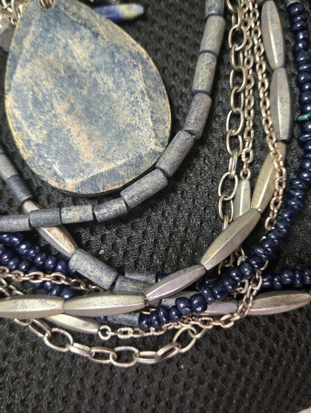Chicos Multi-Strand Blue Stone Pendant Necklace Set with Bracelet & Earrings